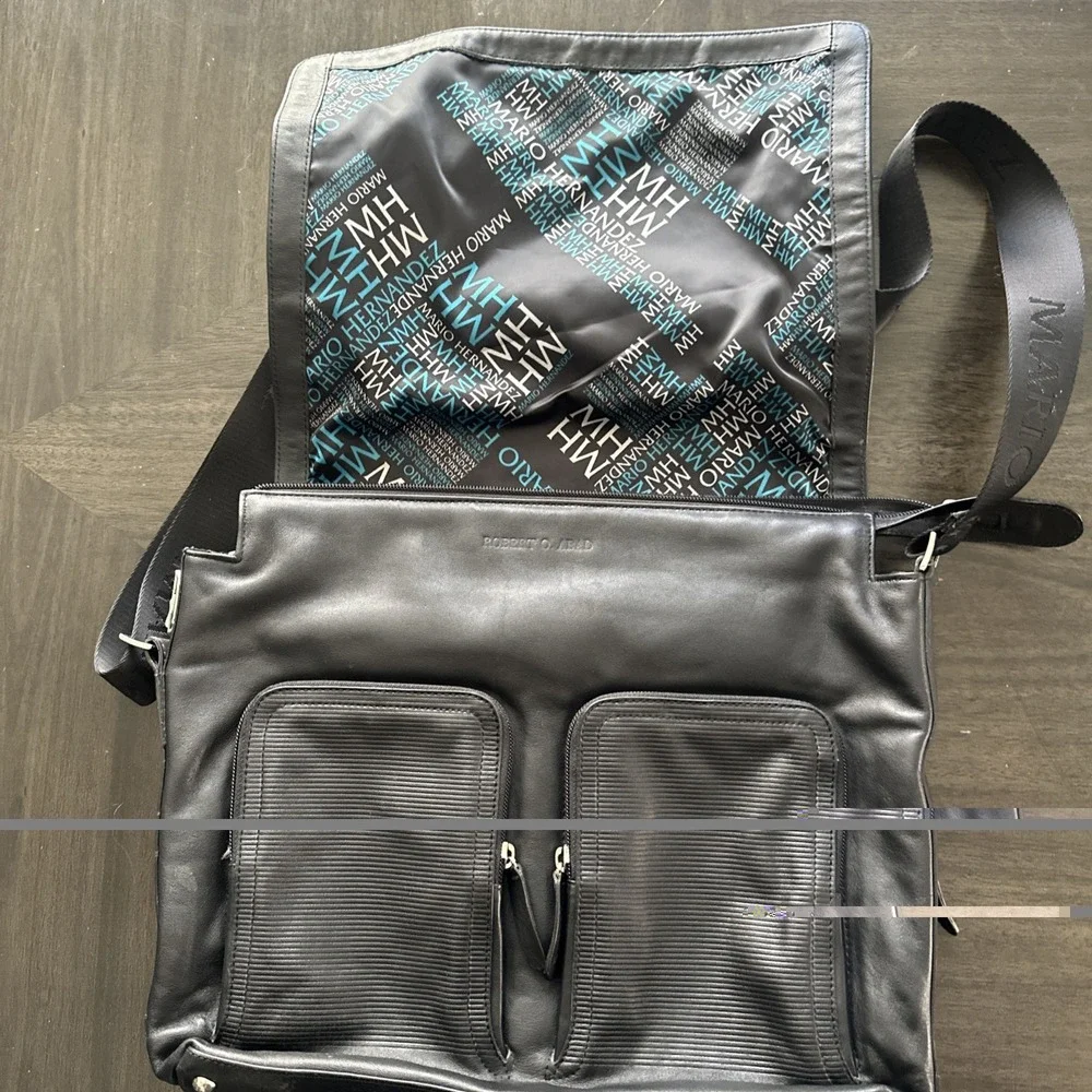 Mario Hernandez Laptop iPad Messenger Briefcase Crossbody Black Leather